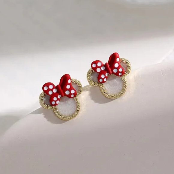 chichigems Jewelry - Cute Disney Minnie Mouse Head Disney Ears Polka Dot Bow Stud Earrings NEW